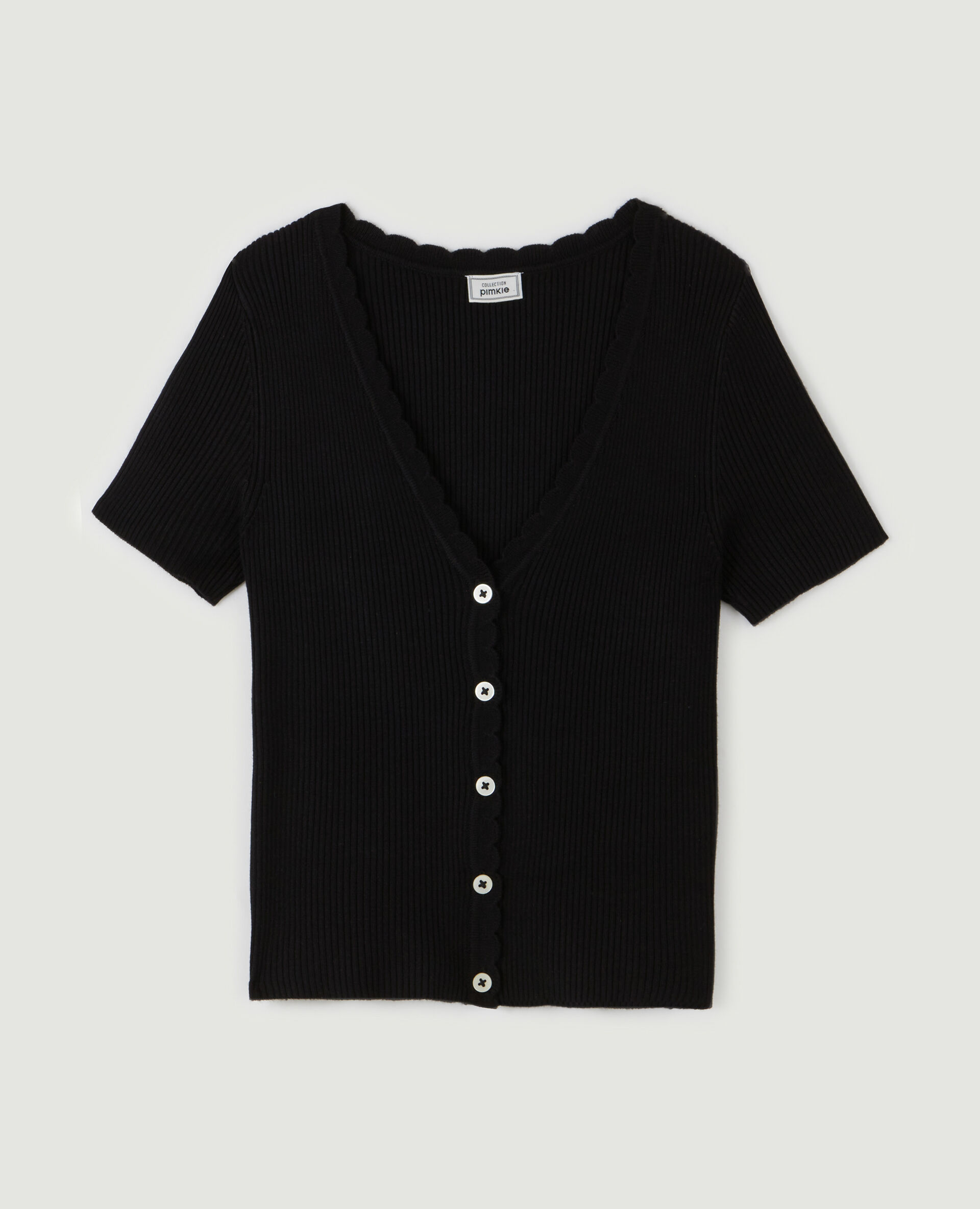 Top boutonné maille côtelée - Noir
