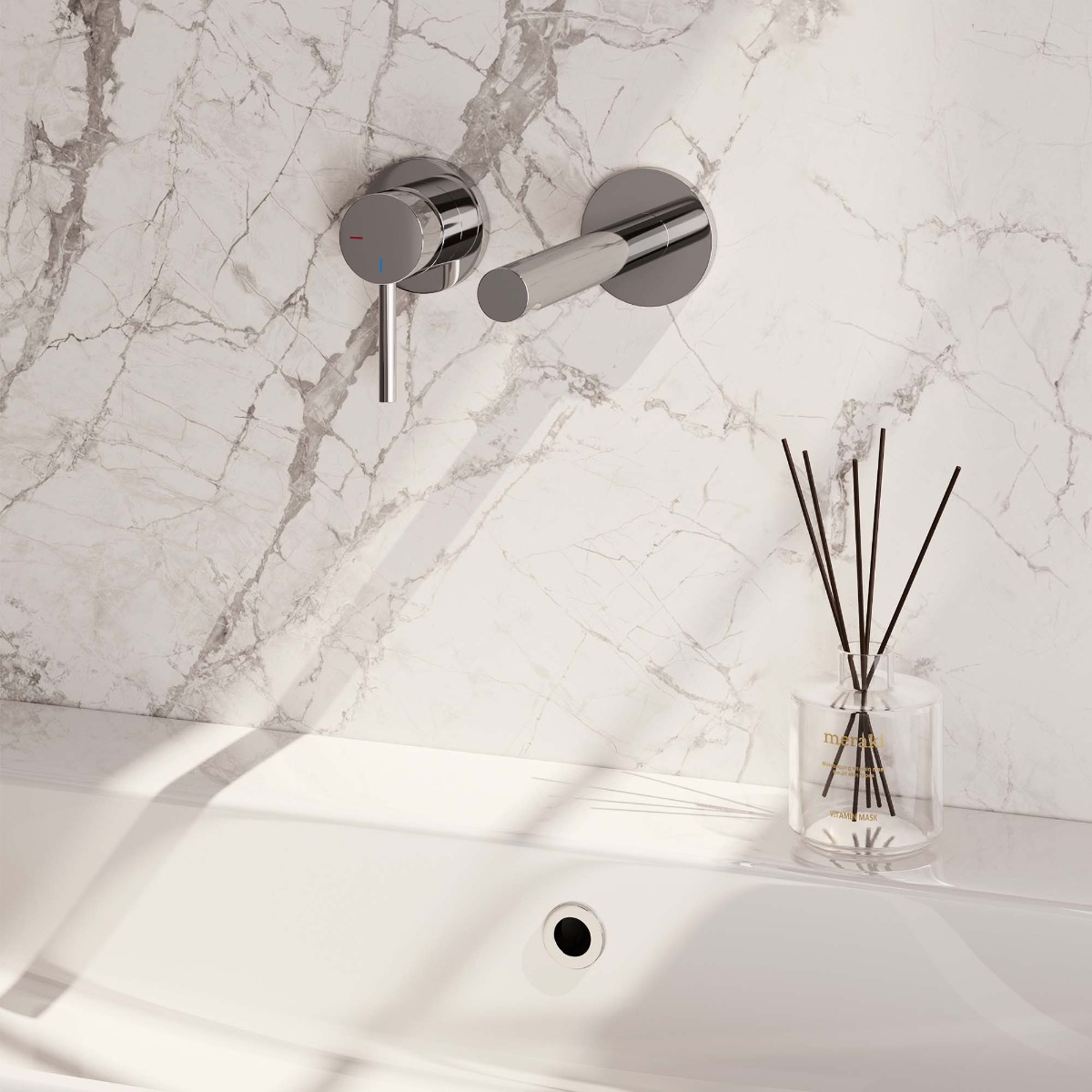 Brauer Chrome Edition ColdStart wastafelkraan inbouw rechte uitloop en rozetten model A2 chroom