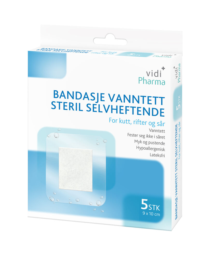 Vidi Pharma bandasje vanntett steril selvheftende 9x10 cm 5 stk