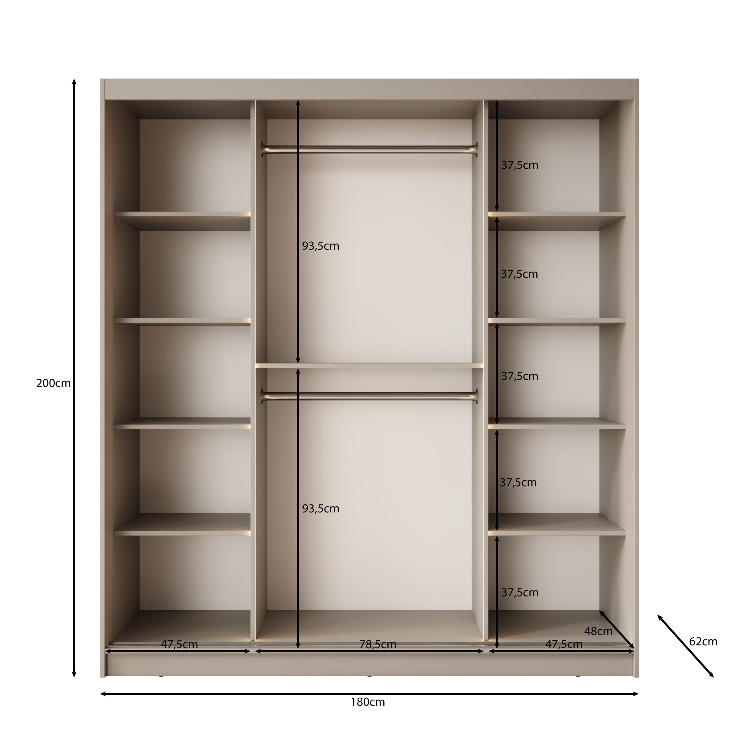 Bravanti - Kledingkast - Beige - 180x62x200 cm
