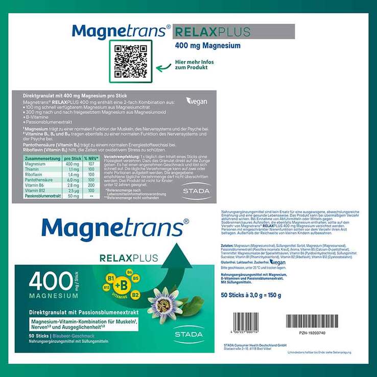 Magnetrans Relax + 400 mg Granulat Sticks Blaubeere, 50 St