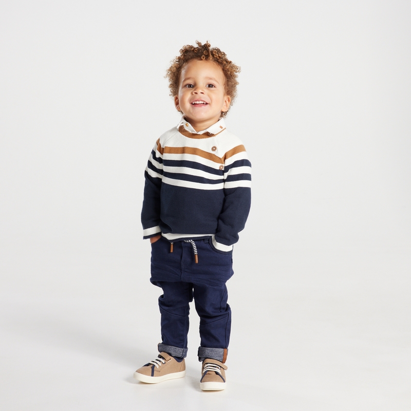 Pull tricot maille rayée bleu bébé garçon