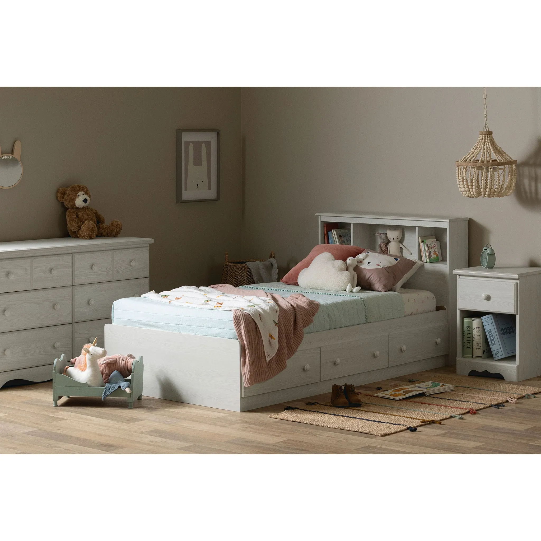 South Shore Table de chevet 1 tiroir - Summer Breeze Pin blanc