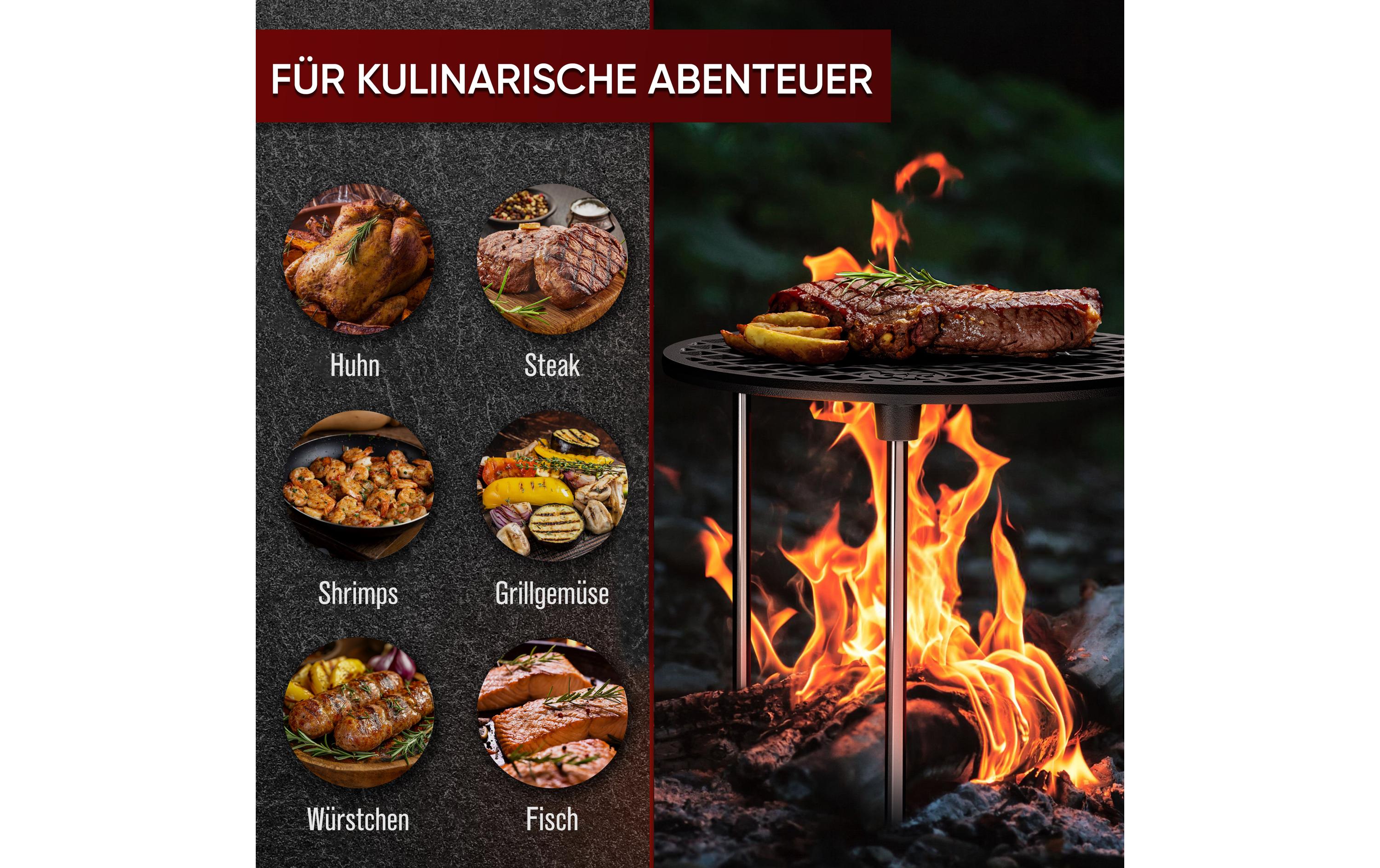 Grillrost 30 cm mit 3 BeinenGusseisen Grillrost mit 3 abnehmbaren Beinen