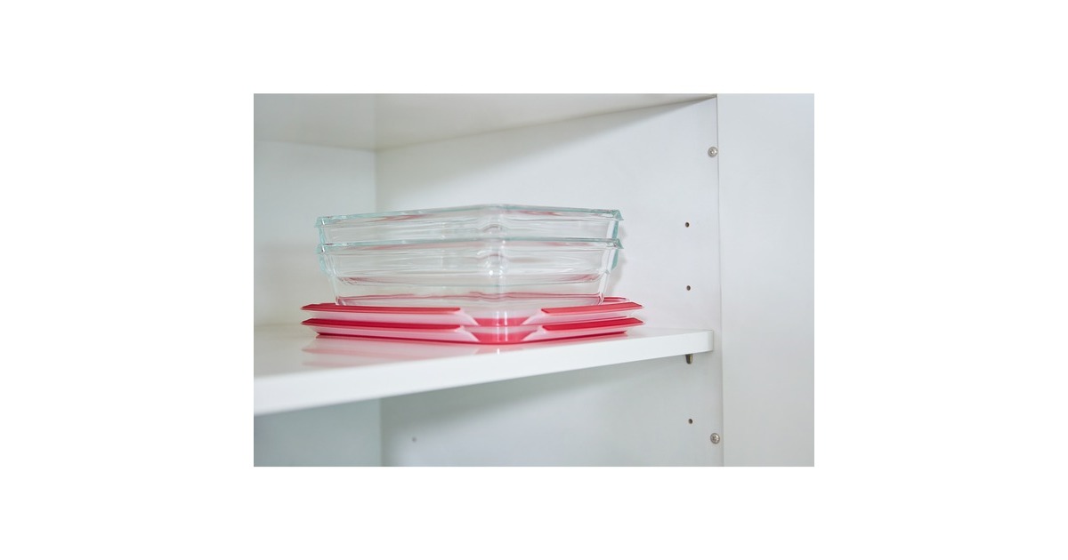 EmsaClip & Close Glazen vershoudbakje, 0,7 L doos  (Transparant/rood, rechthoekig)