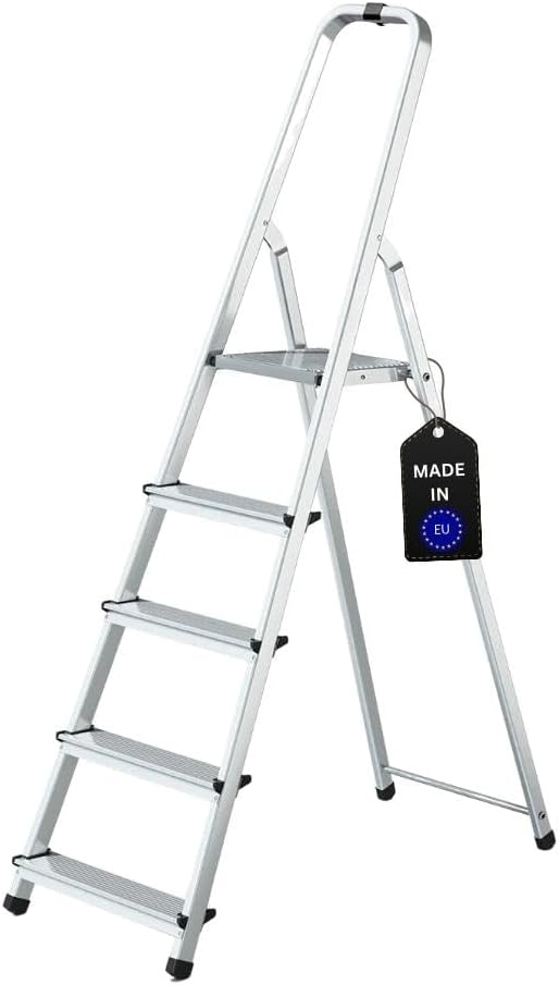PROREGAL Economy Basic Trapladder, eenzijdig toegankelijk, 5 treden, werkhoogte 2,97 m, draagvermogen 125 kg