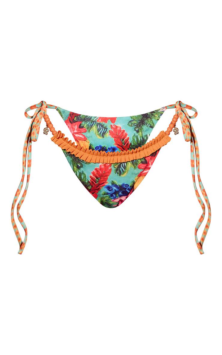 Orange Haut De Bikini Triangle À Imprimé Paisley Et Ourlet Festonné