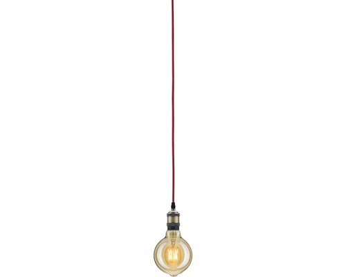 Hanglamp, rood/gepolijst, L 5 m, vintage hanglamp met kabelschakelaar