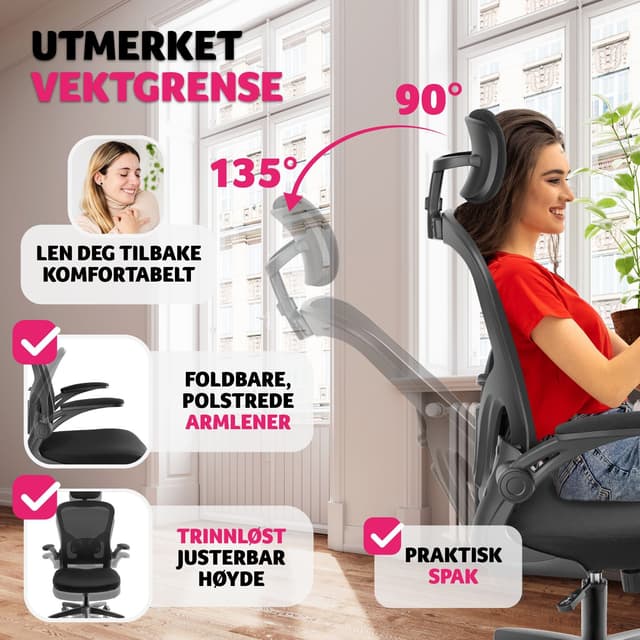 Kontorstol Arges, ergonomisk med justerbar nakkestøtte