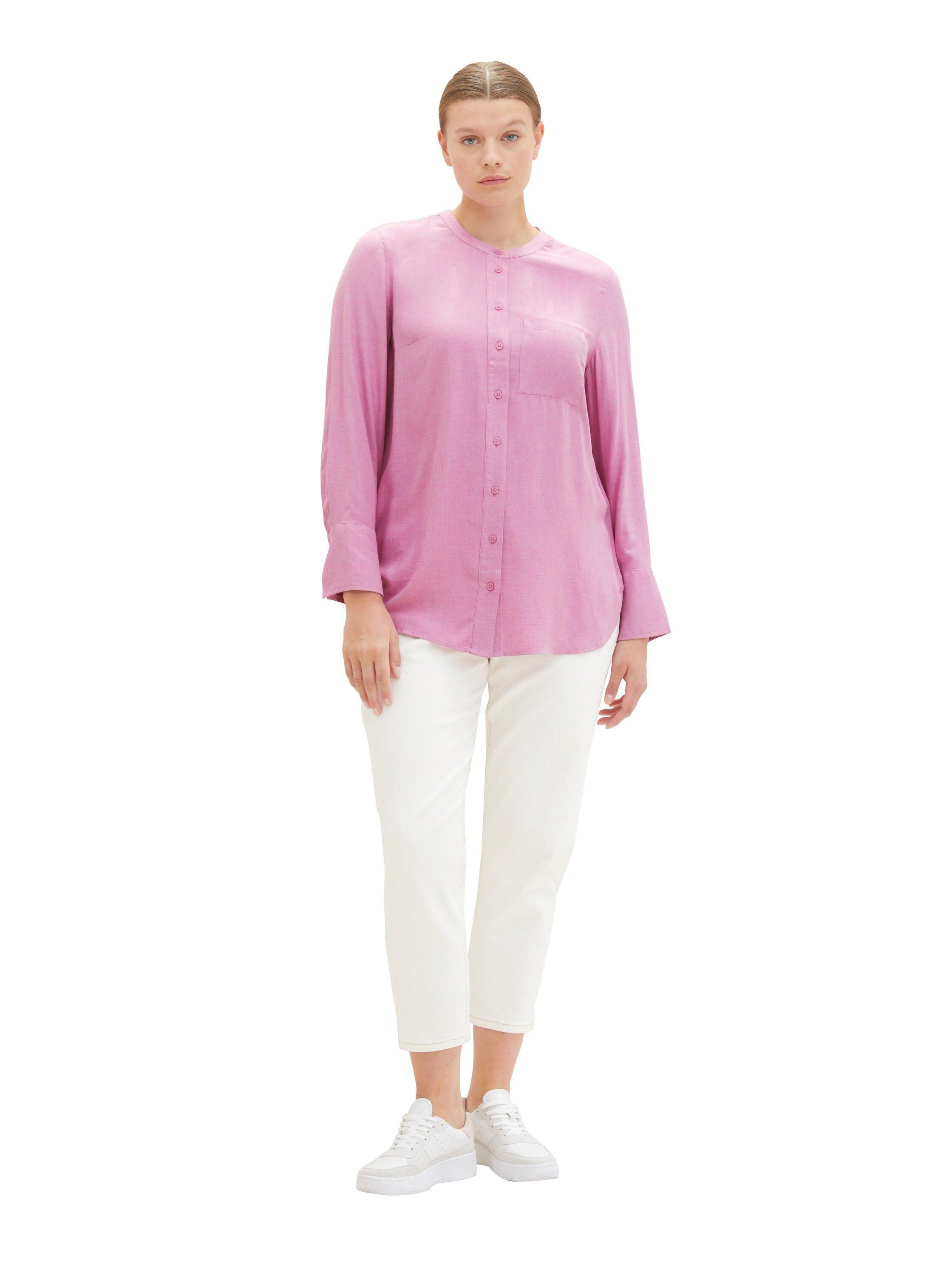 Melierte Bluse mit Rundhalsausschnitt und Brusttasche