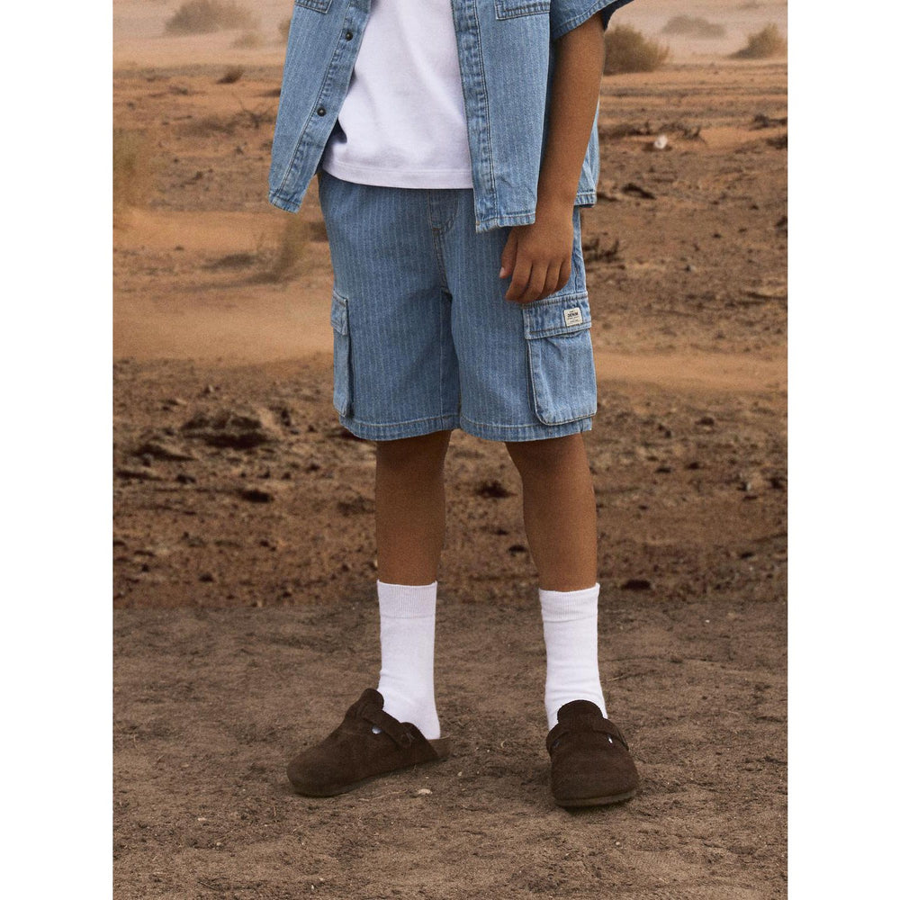 Køb Name It Light Blue Denim Stripes Ryan Cargo Denim Shorts