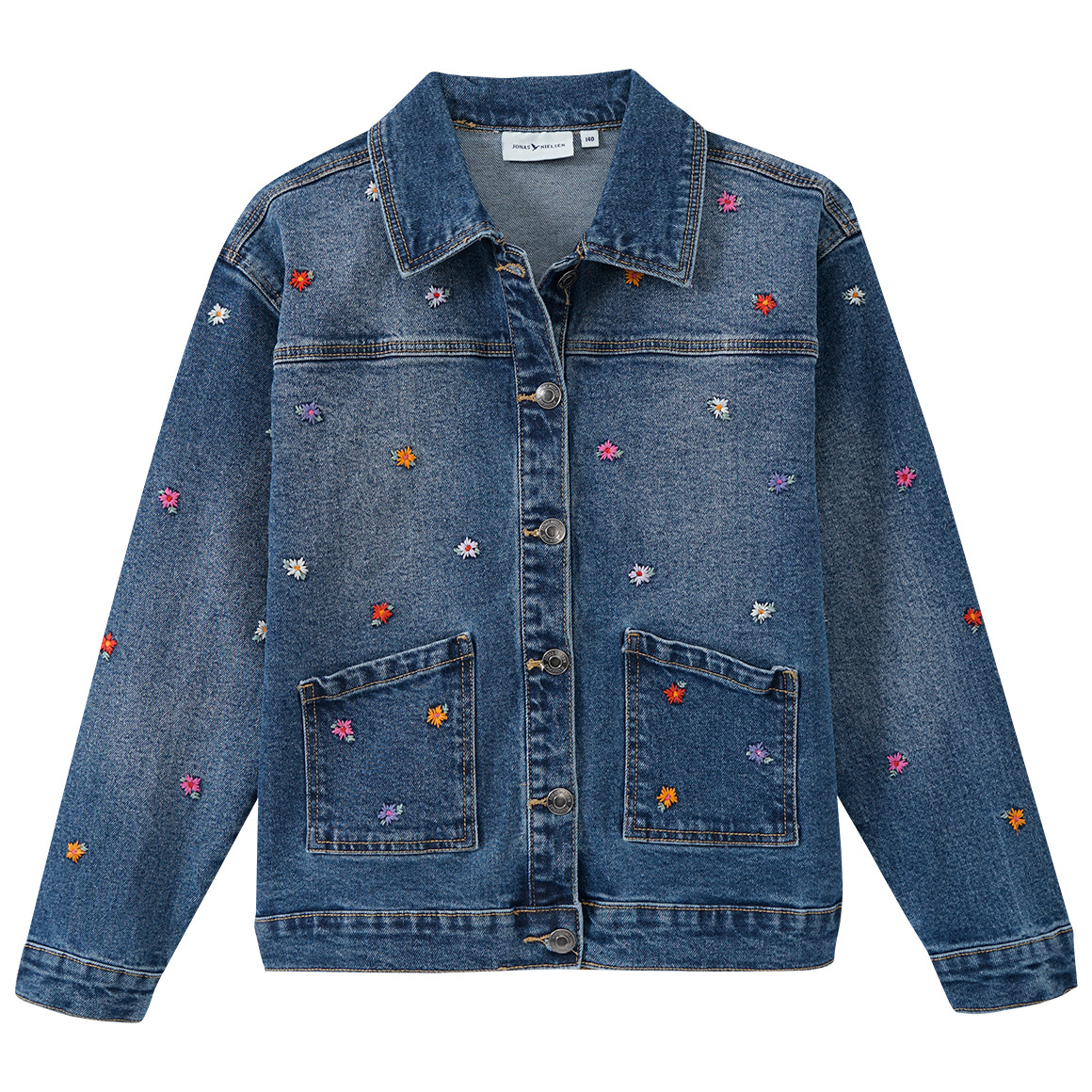 Jonas Nielsen Mädchen Jeansjacke mit Blumen-Stickerei dunkelblau