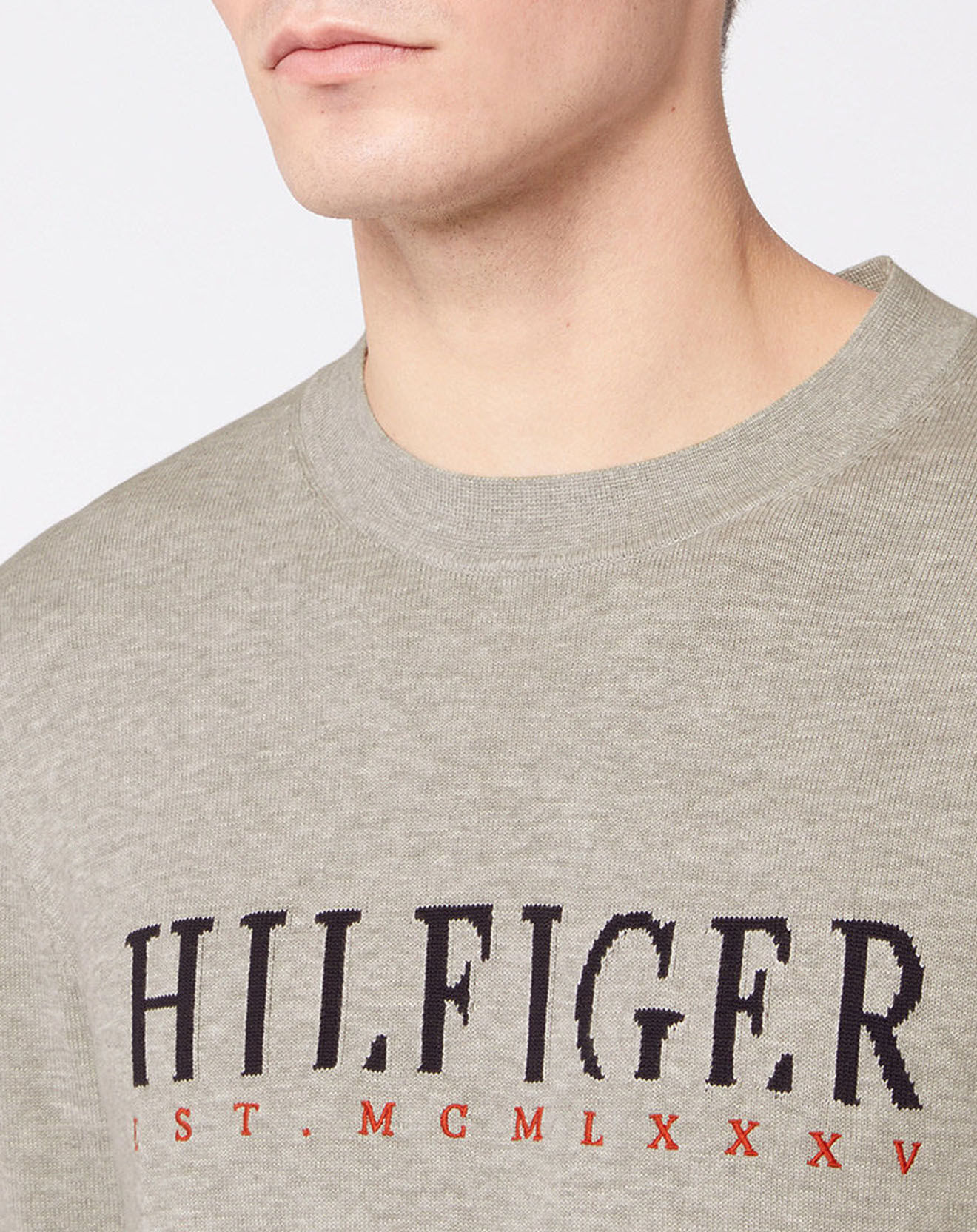 Tommy Hilfiger Pull Hilfiger Graphic col rond gris clair