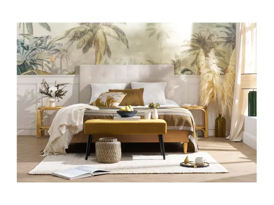 Tête de lit capitonnée en tissu beige clair naturel L160 cm HALCIONA