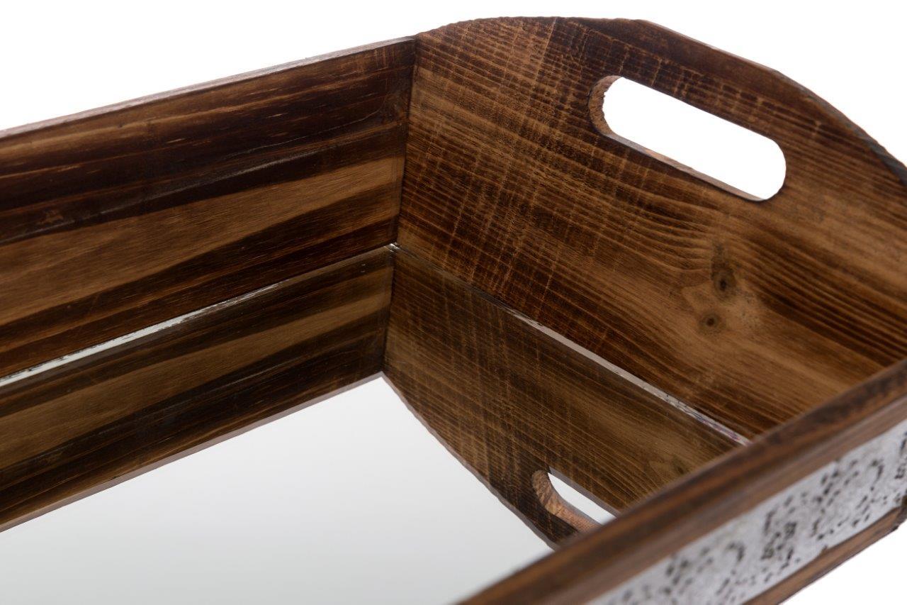 Holztablett NASSAR - holzfarben - mit Spiegelfläche - 40 cm