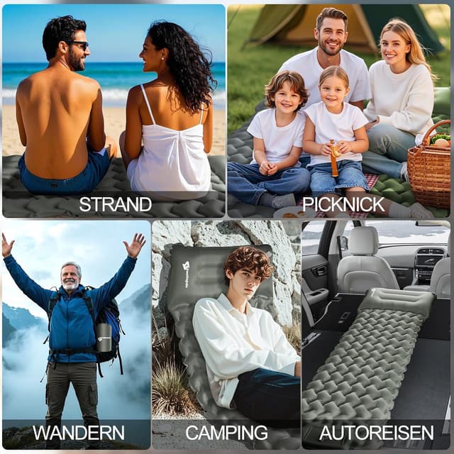 Oppustelig liggeunderlag til camping og vandreture Grå