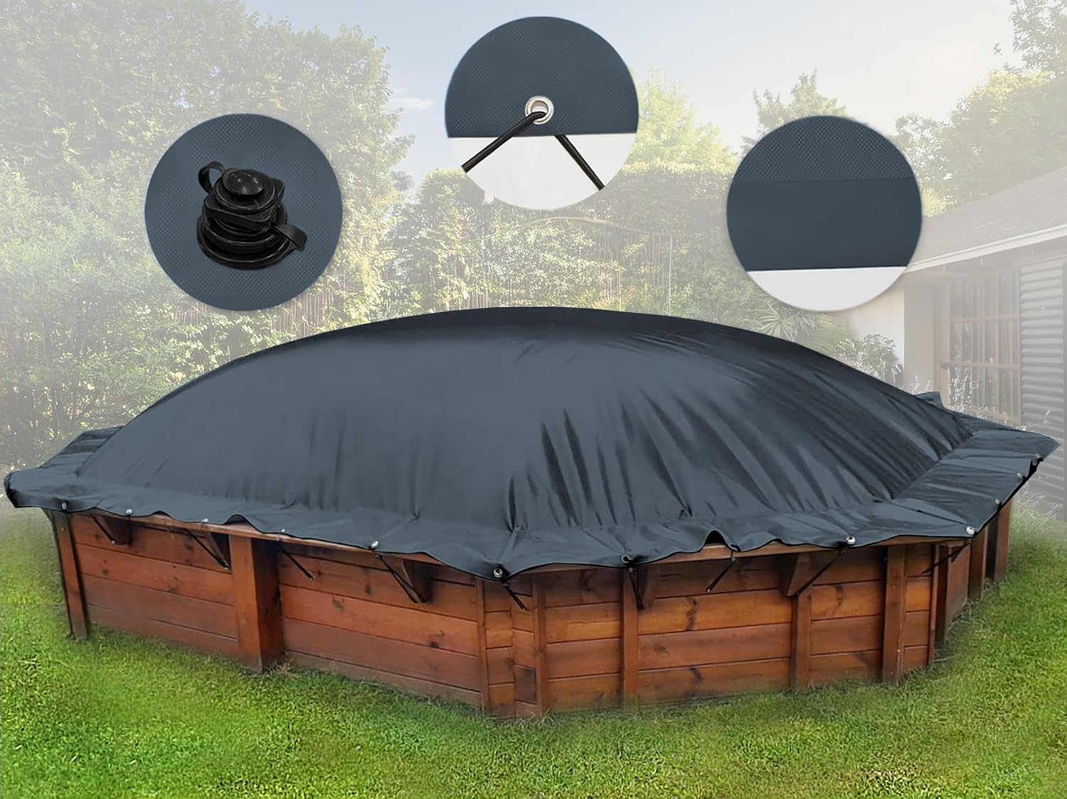 ANKO PLANEN AirDeluxe Aufblasbare achteckige Poolabdeckung Poolplane aus LKW Plane 680 g/m² (1360g/m²) - stabile Winter Abdeckung (325cm x 325cm, Anthrazit RAL7016)