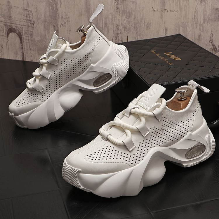 Mr Ozera - Platform Plain Lace Up Sneakers