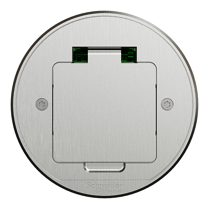 Prise de sol 2 pôles + terre ronde métal Unica System+ Schneider Electric gris