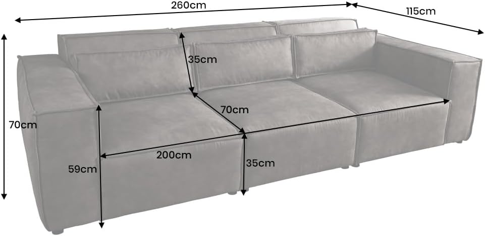 Riess Ambiente Design 3-Sitzer Sofa Bossa NOVA - 260cm - antik dunkelgrau - Microfaser inklusive Kissen 3er Sofa Couch XXL-Sofa XXL-Couch Bigsofa Rundum-Bezug