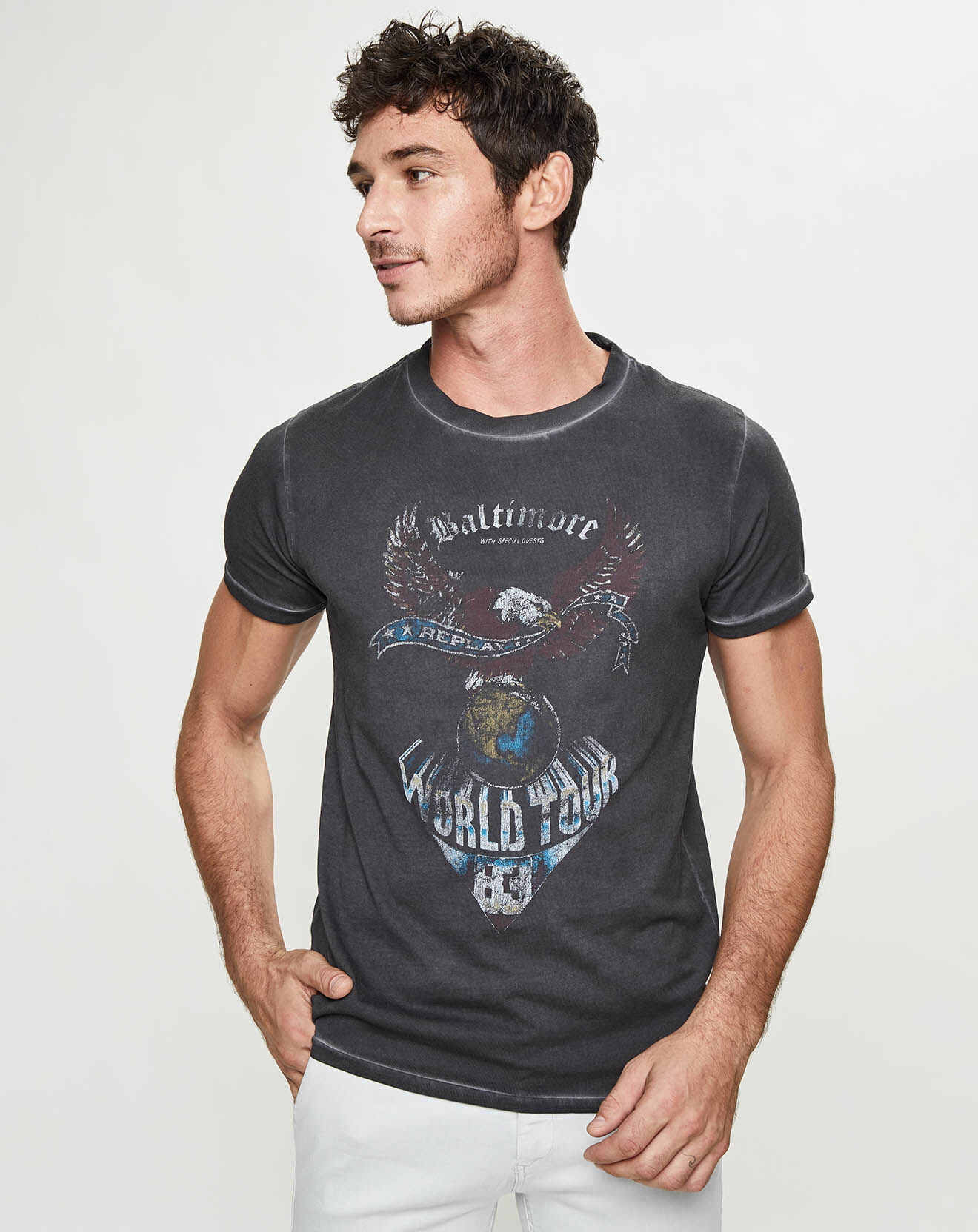 Replay T-Shirt Logo Side noir délavé