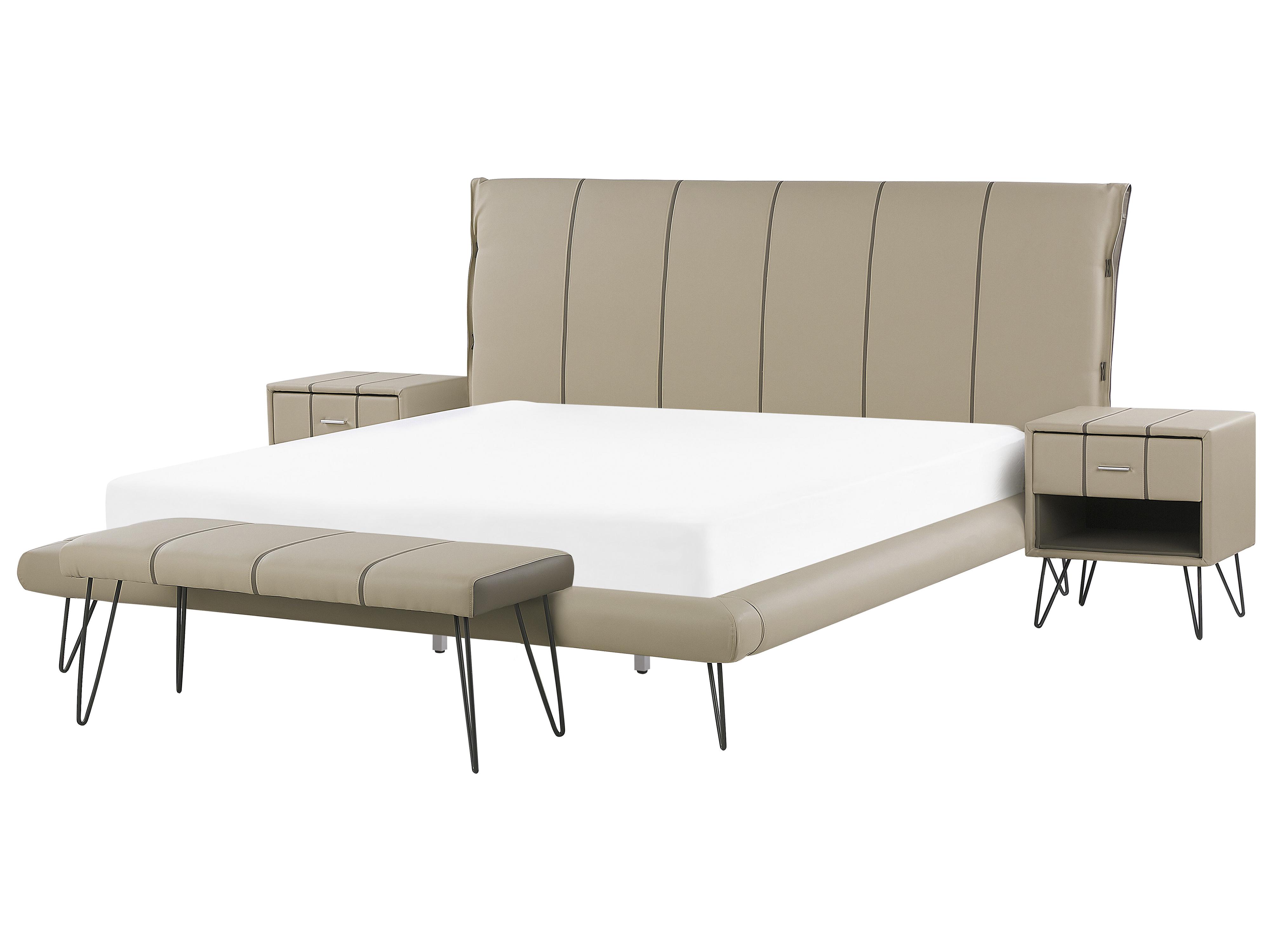 Slaapkamerset Kunstleer BETIN 180 x 200 cm Zandbeige