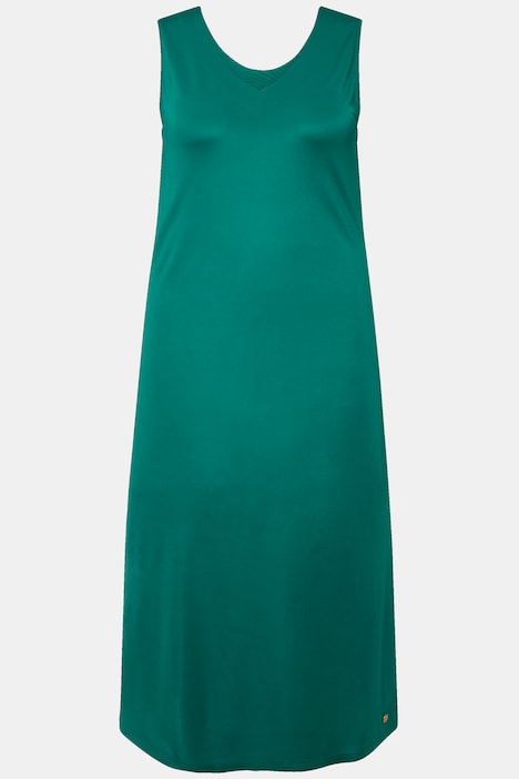 Midi-Slinkykleid, A-Linie, V-Ausschnitt, Piqué, ärmellos