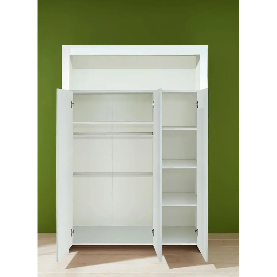 Hioshop Olja kinder kledingkast met 3 deuren en 1 plank- wit