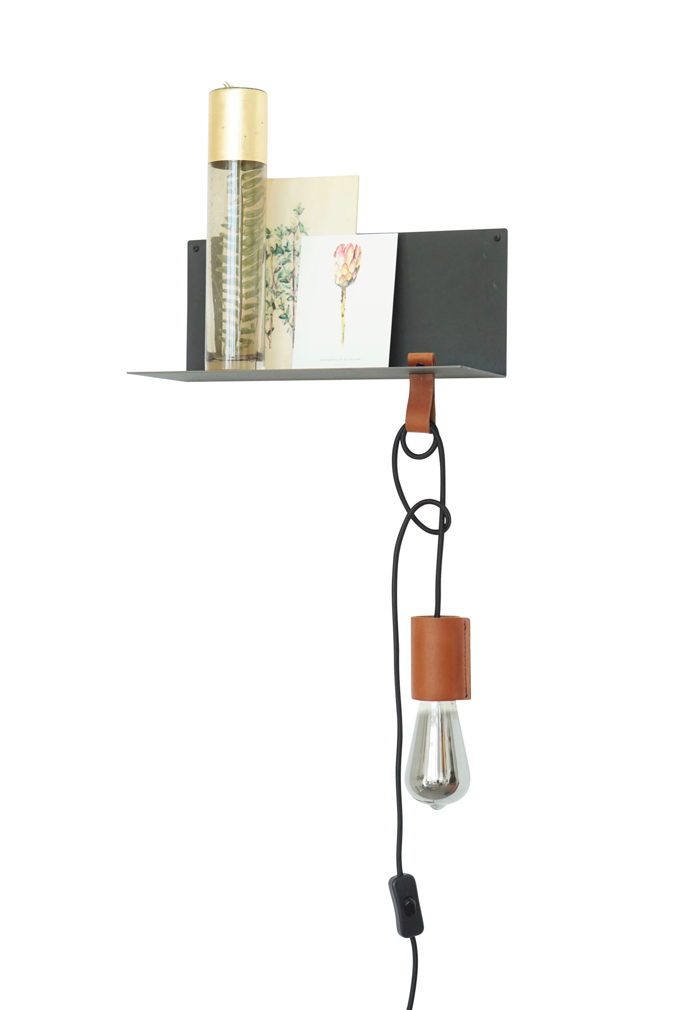 Wandlamp-plankje staal - rechts Stalen wandlamp-plankje - Kaki