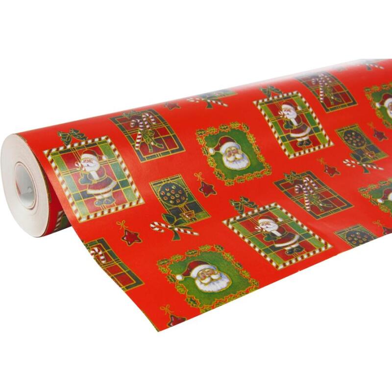 Papier cadeau Alliance, largeur 70 cm - Rouleau de 50 m, PèreNoël mosaïc - Rouge