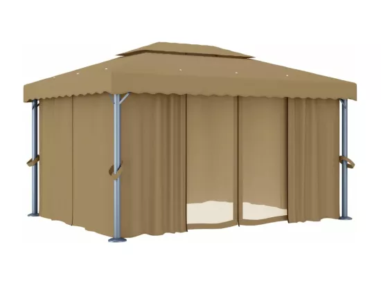 Tonnelle avec rideau 4x3 m Taupe Aluminium