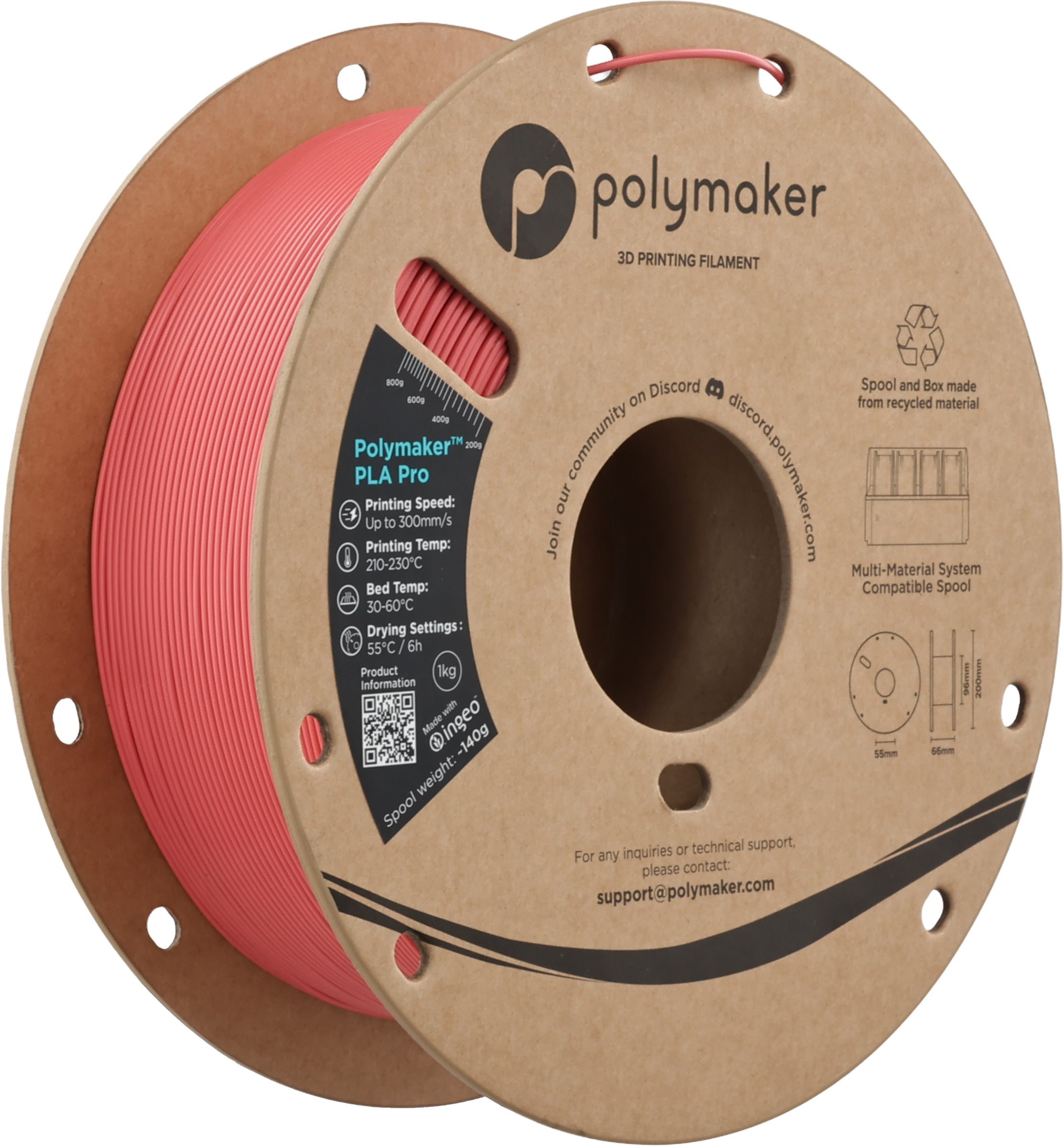 Polymaker  PLA Pro Light Red, 1,75 mm / 1000 g    Neue, verbesserte Formulierung: Hochleistungs-High Speed-PLA in Light Red
