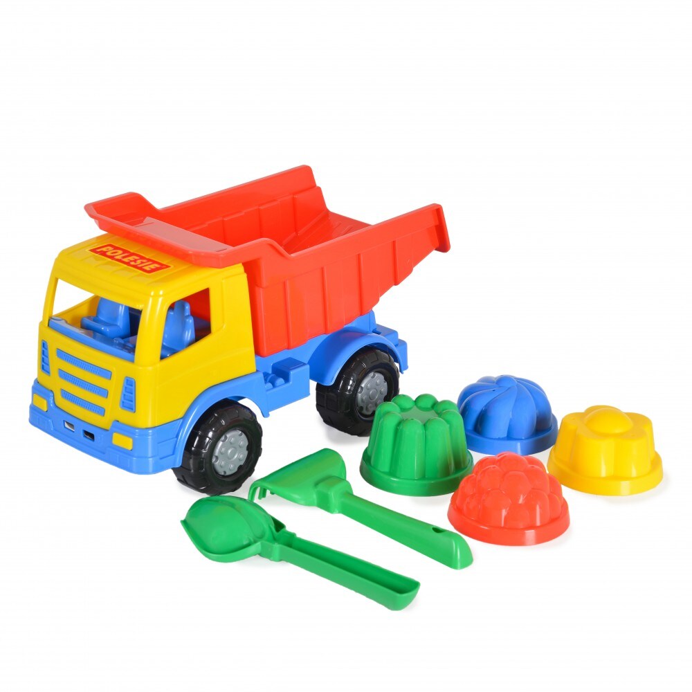 Polesie 7-teiliges Spielzeug-Set 93226 LKW Förmchen Schaufel Rechen ab 12 Monate bunt