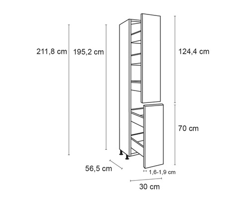 Optifit Apothekerskast Ingvar420 BxDxH 30x58,4x211,8 cm antraciet mat gedemonteerd