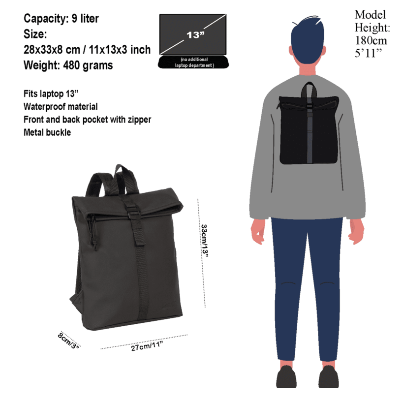 New Rebels Mart Los Angeles Rolltop Backpack Mini Black