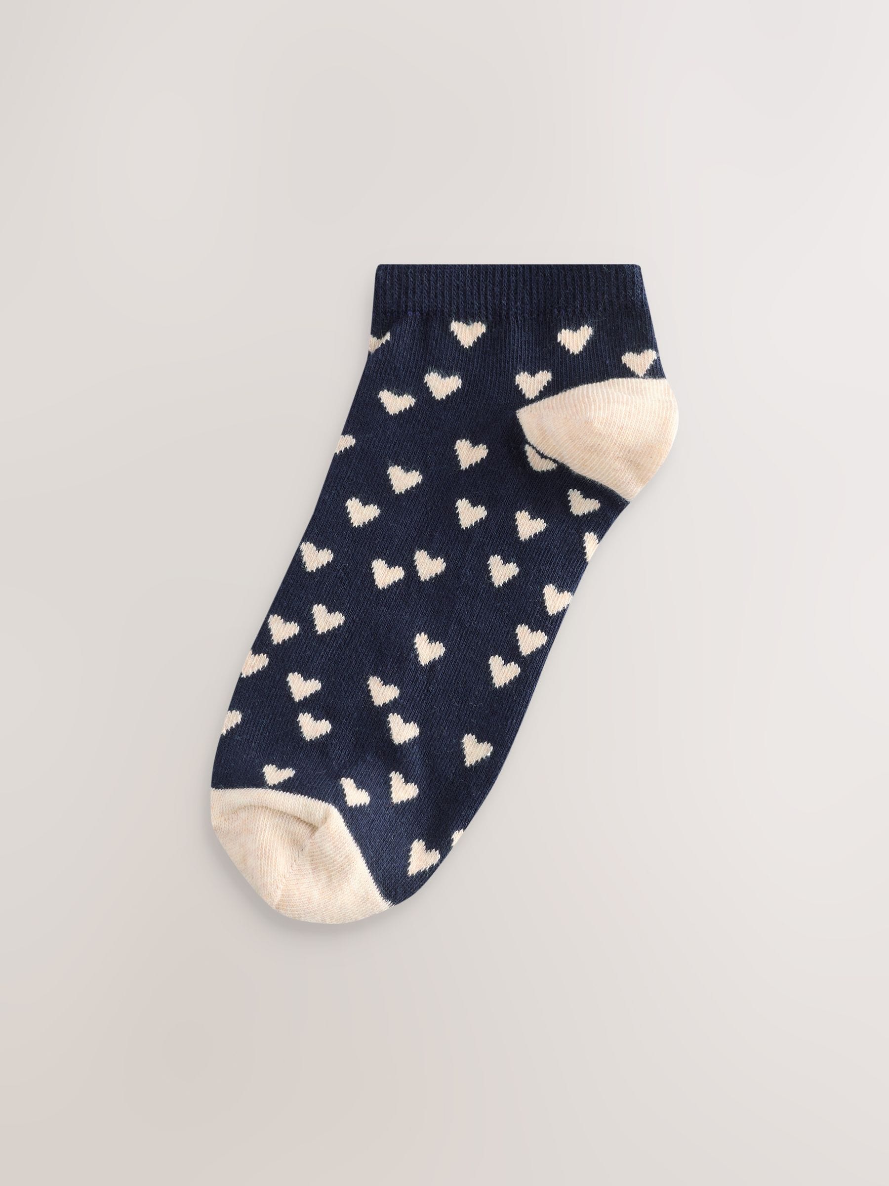 Blauw/havermoutkleurige hartjes - 5 paar sneakersokken
