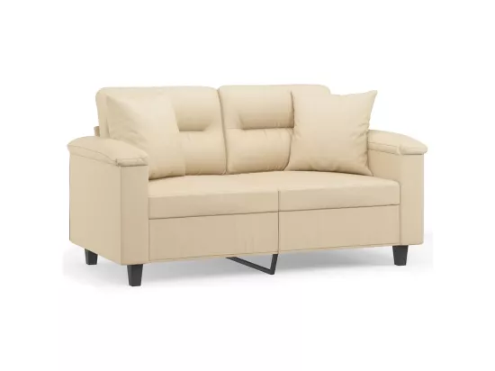 Canapé 2 places avec oreillers crème 120 cm tissu microfibre