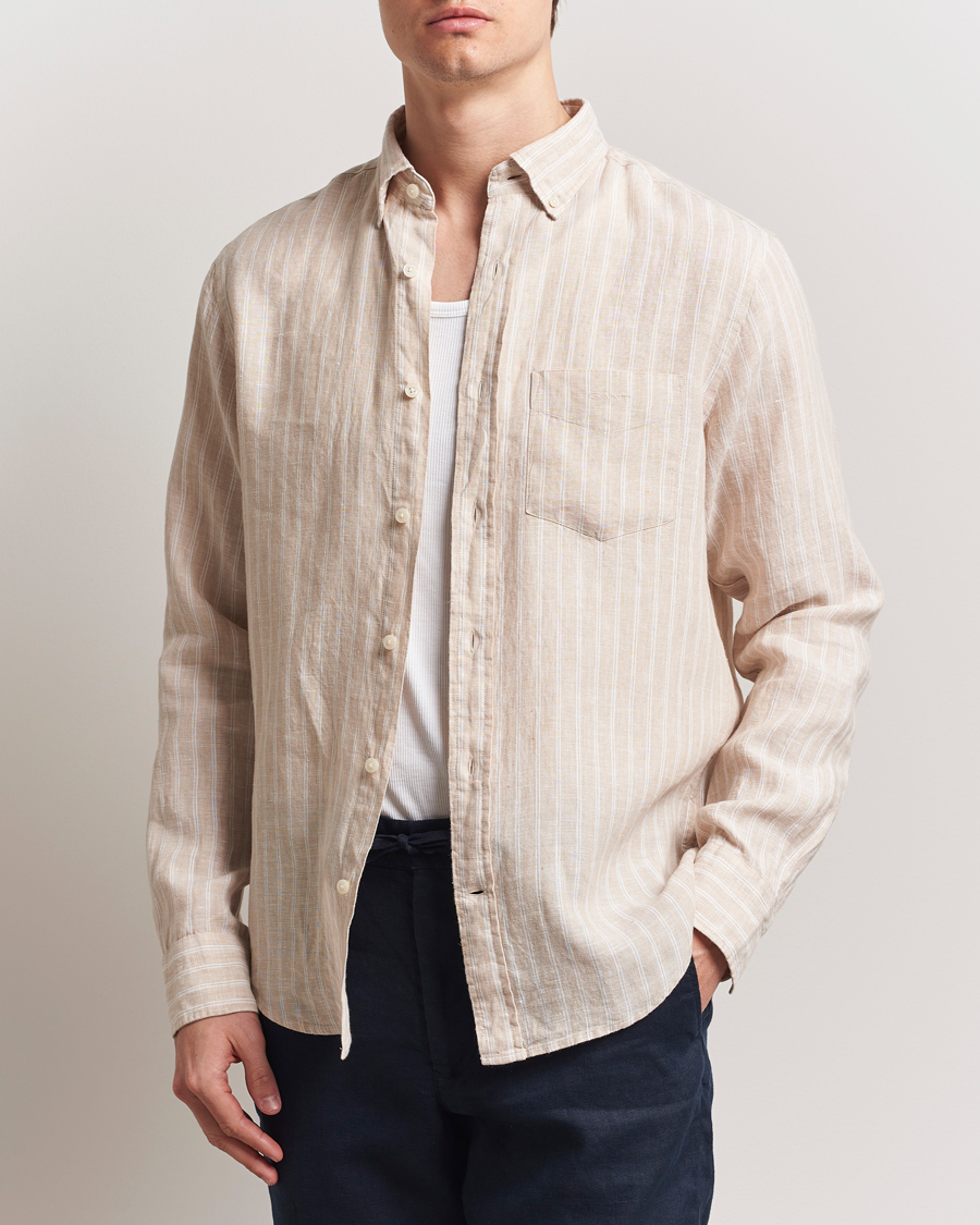 GANT Regular Fit Linen Striped Shirt Dry Sand