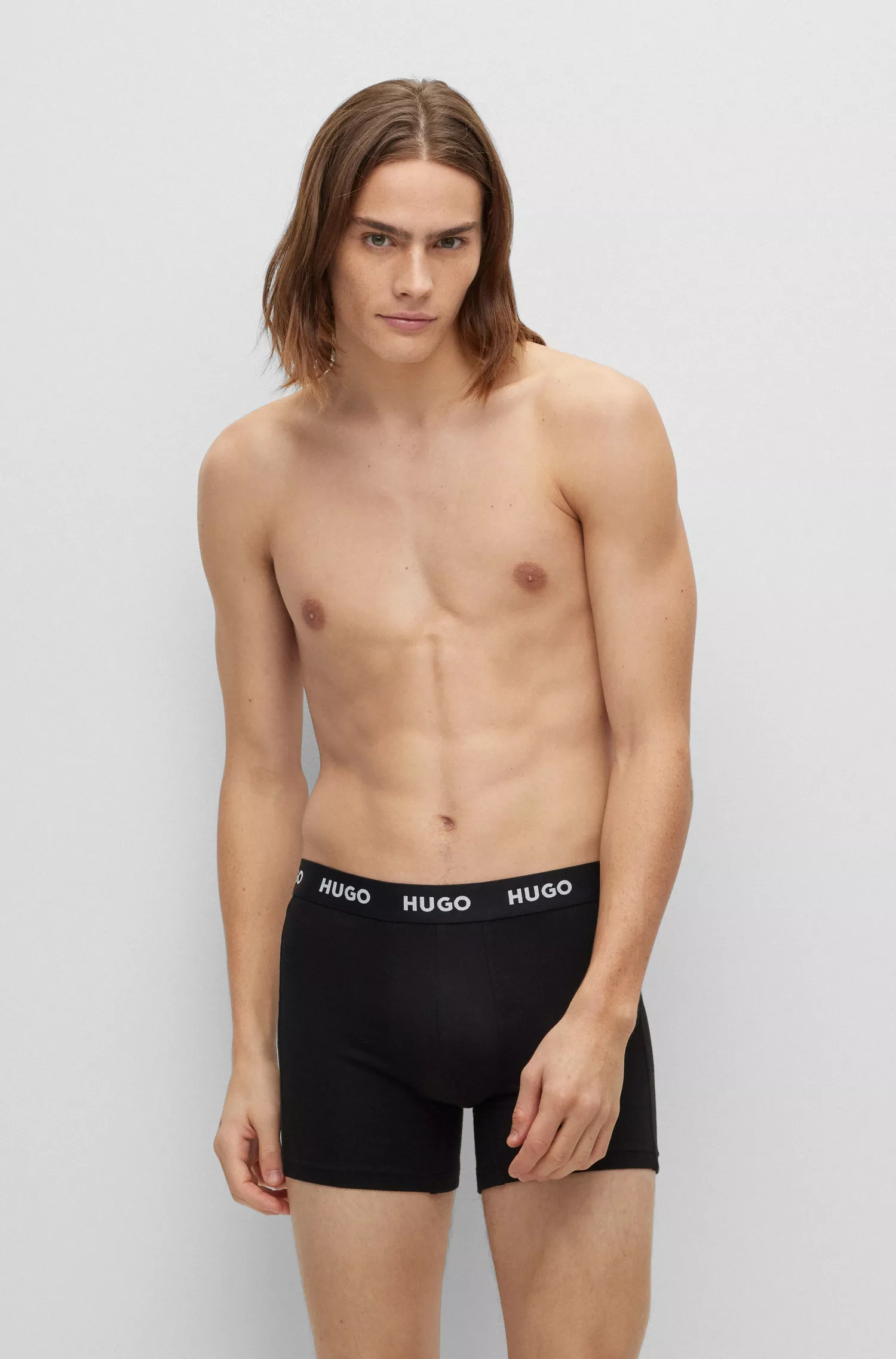 HUGO Vermelho - Pacote com três cuecas boxer de algodão elástico com cós com o logotipo.
