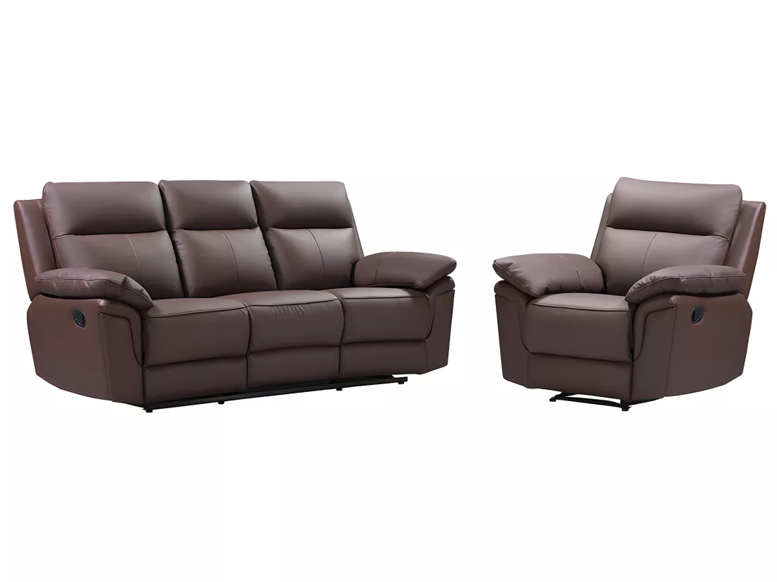 Canapé 3 places et un fauteuil relax en cuir de buffle PAKITA - Marron