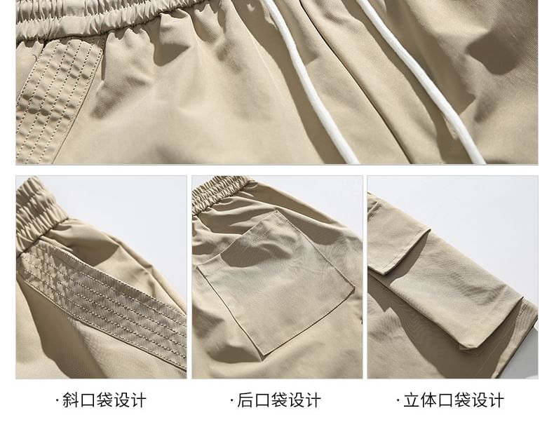 Lefitt - Mid Rise Plain Cargo Shorts