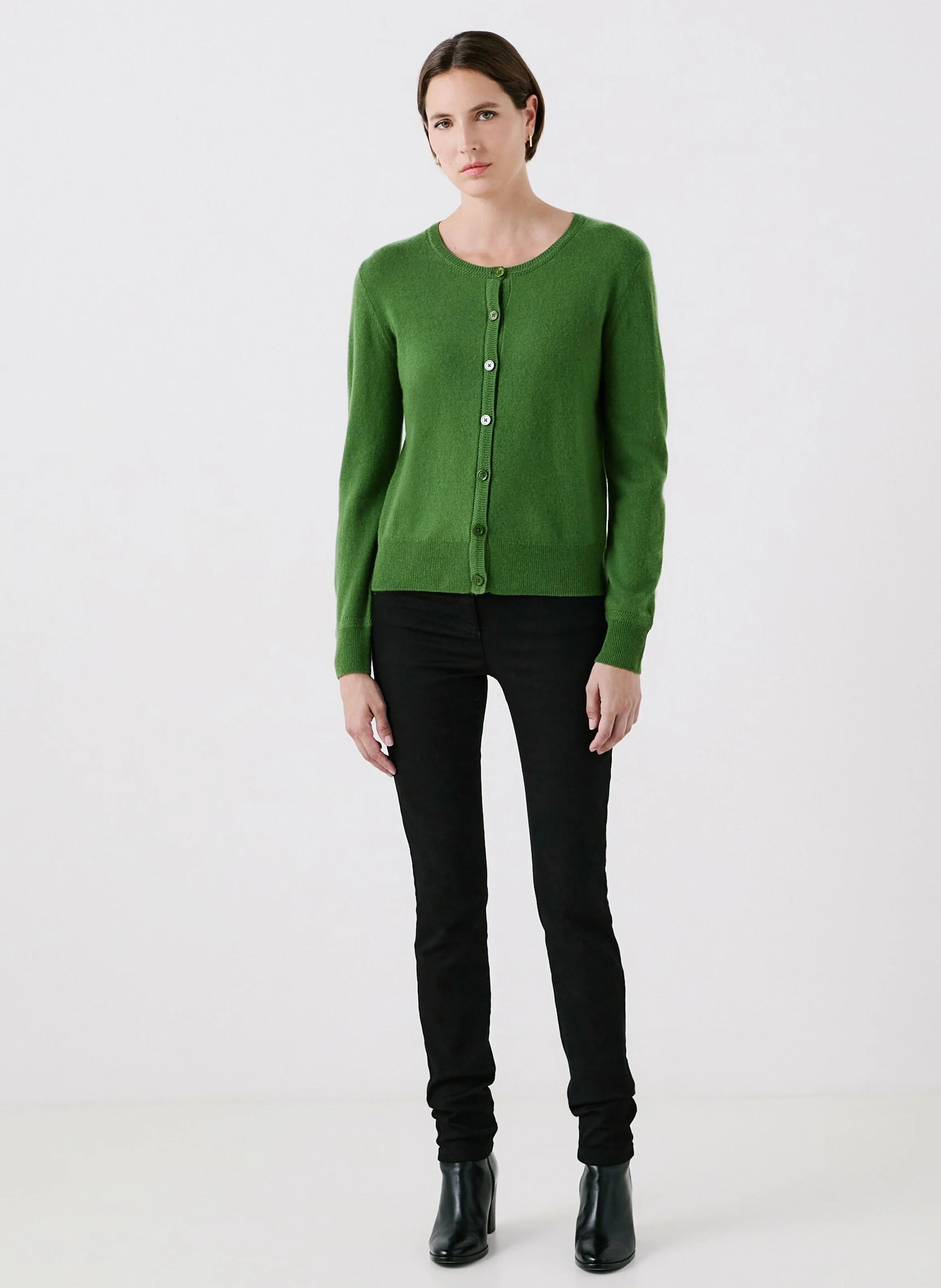 MCAROLINE - Cardigan droit col rond en cachemire | Vert