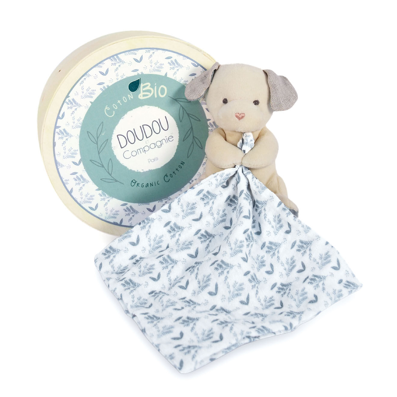Doudou et Compagnie Chien avec doudou bleu