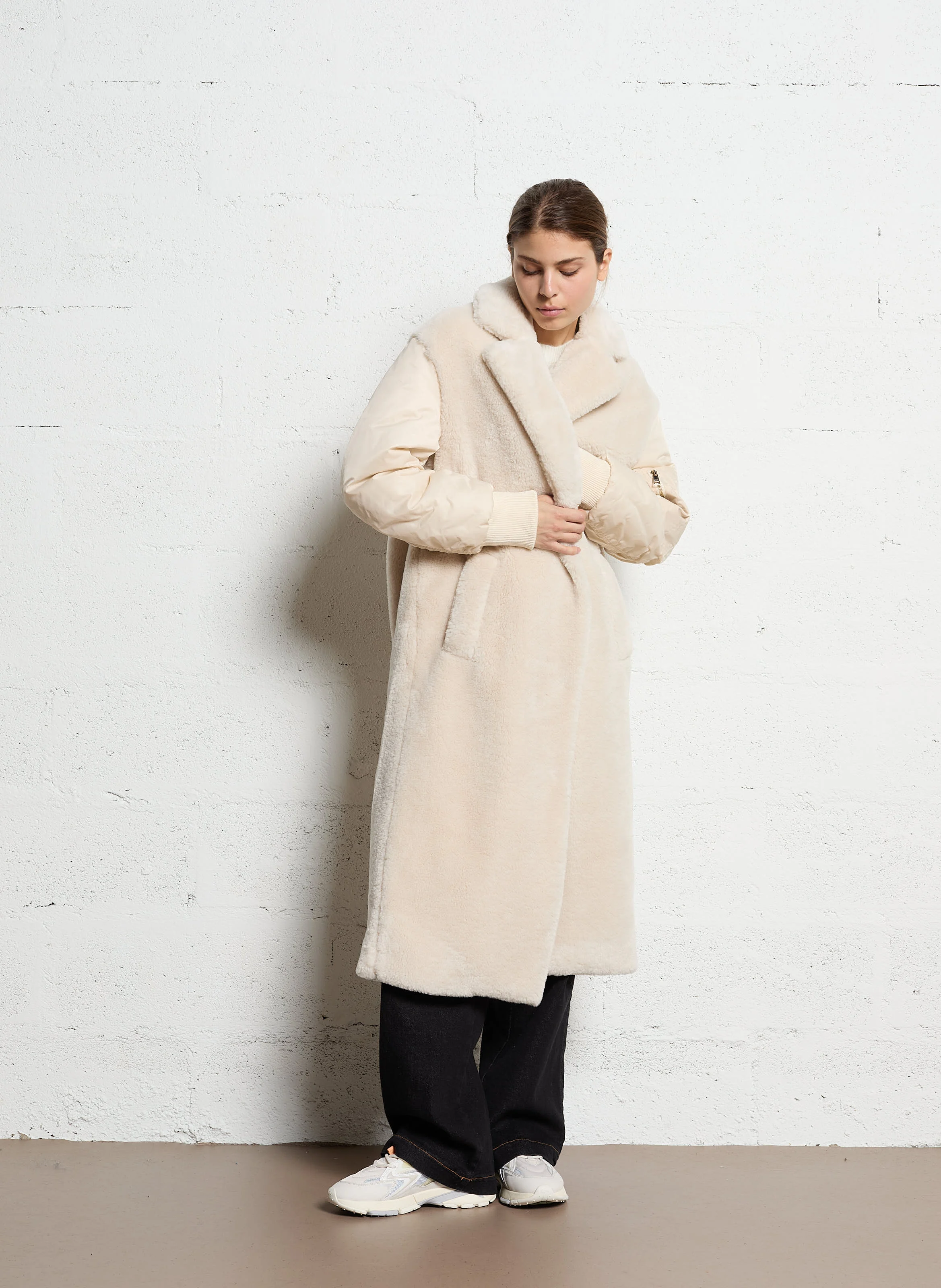 Manteau droit col tailleur | Beige