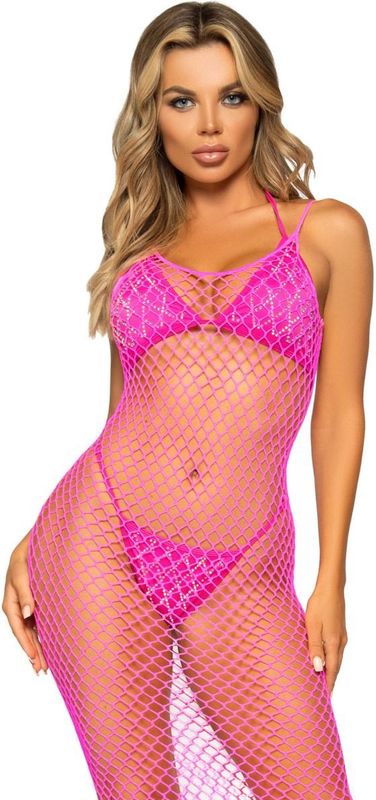 Leg Avenue Grove Net Halterjurk - Roze