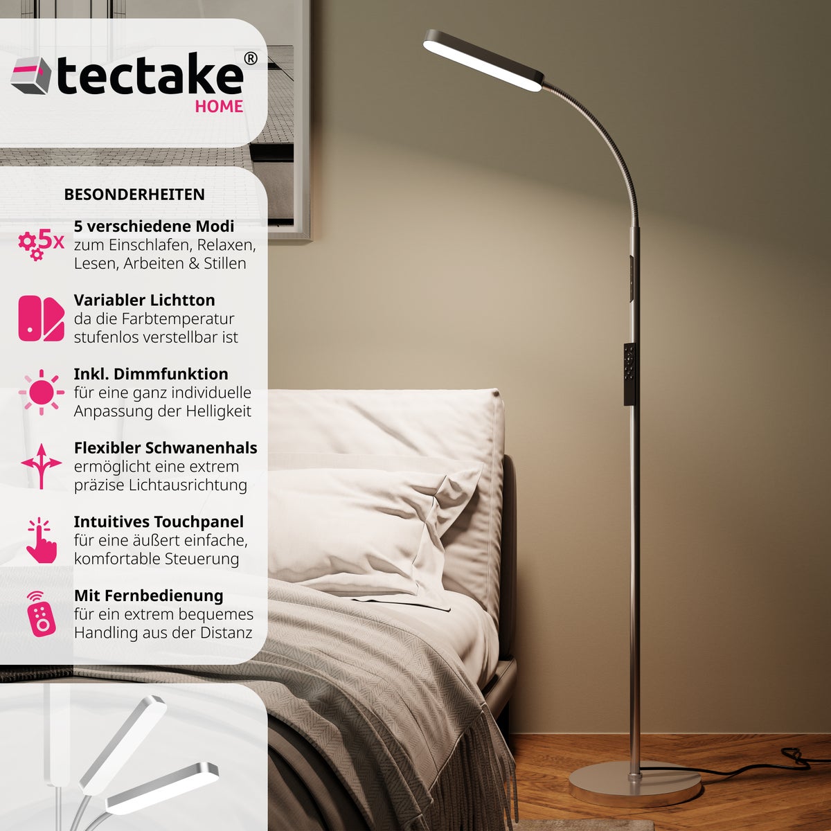 Staande lamp tectake Prisma 5 lichtstanden, LED, 12 W 22 x 176 cm