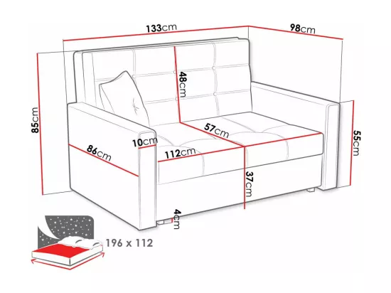 Canapé convertible Columbus 100, Boîte de literie, 85x133x98cm, Mobilier déjà assemblé