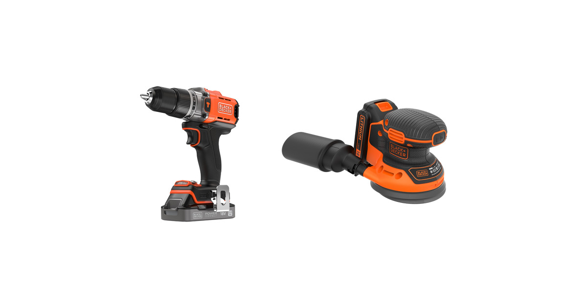 BLACK+DECKER18V Schroefklopboormachine + 18V Excentrische schuurmachine Bundel  (Zwart/oranje)