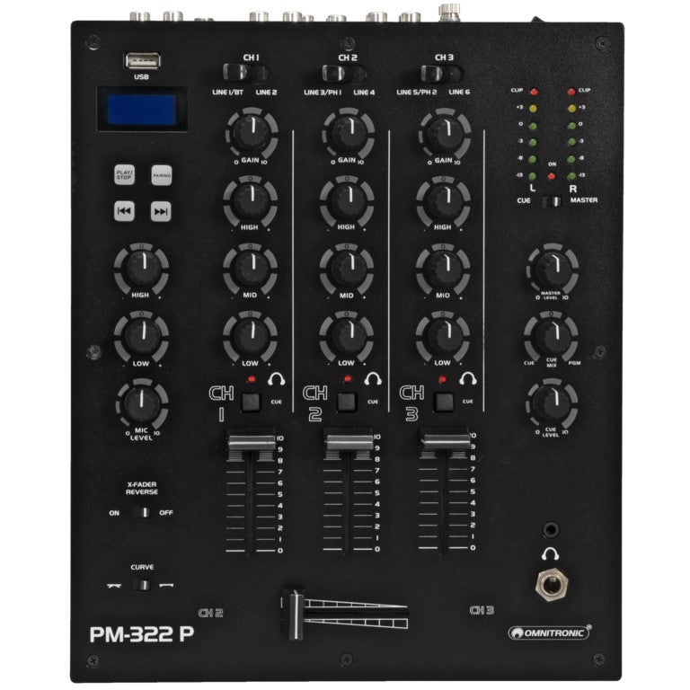 Omnitronic PM-322P drie-kanaals mixer met USB en Bluetooth