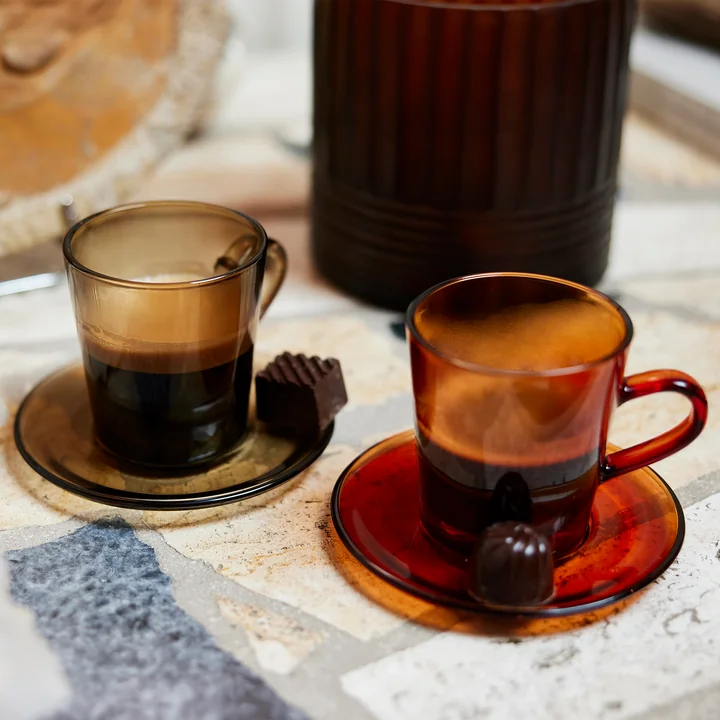 HKliving - 70's Kaffeebecher 200 ml, amber brown (4er-Set)
